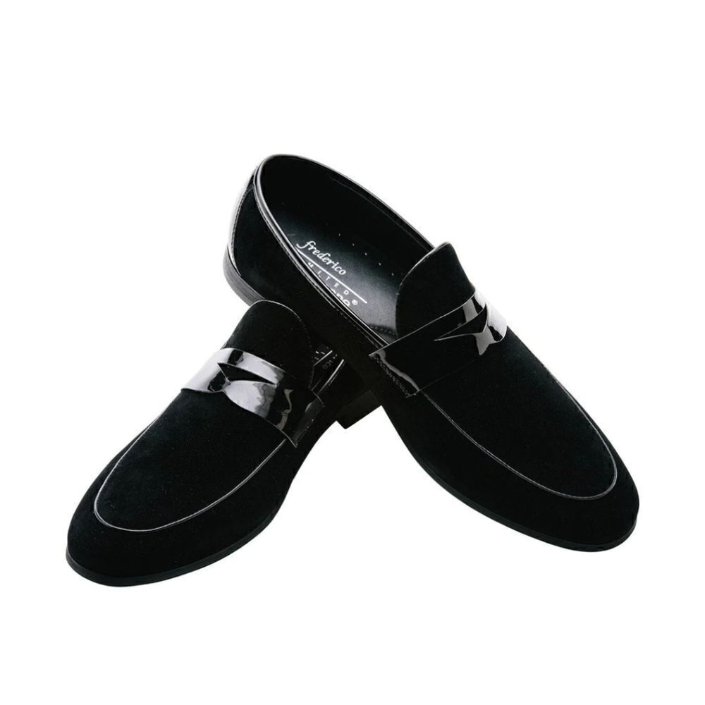 MEN'S FREDERICO LEONE BLACK SUEDE TUXEDO SHOE.